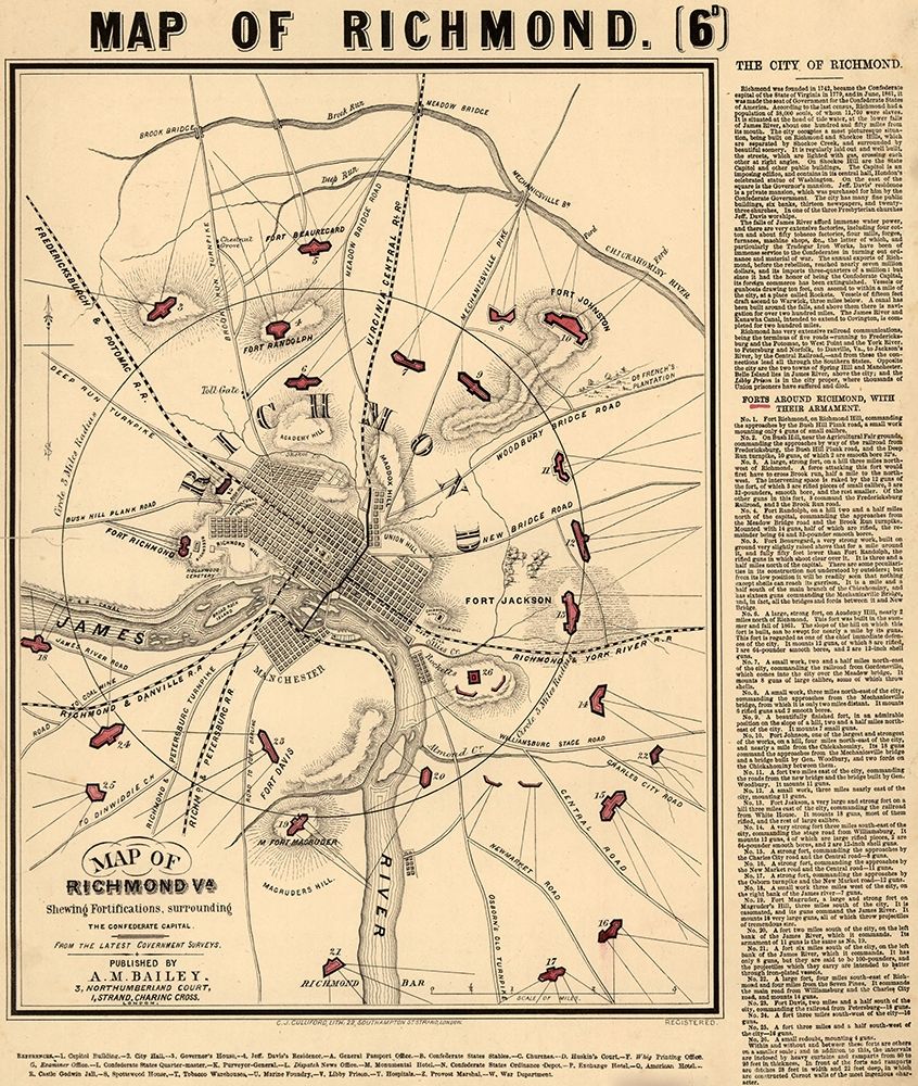 Richmond Va fortifications surrounding the Confederate capital 1864 art print by Vintage Maps for $57.95 CAD