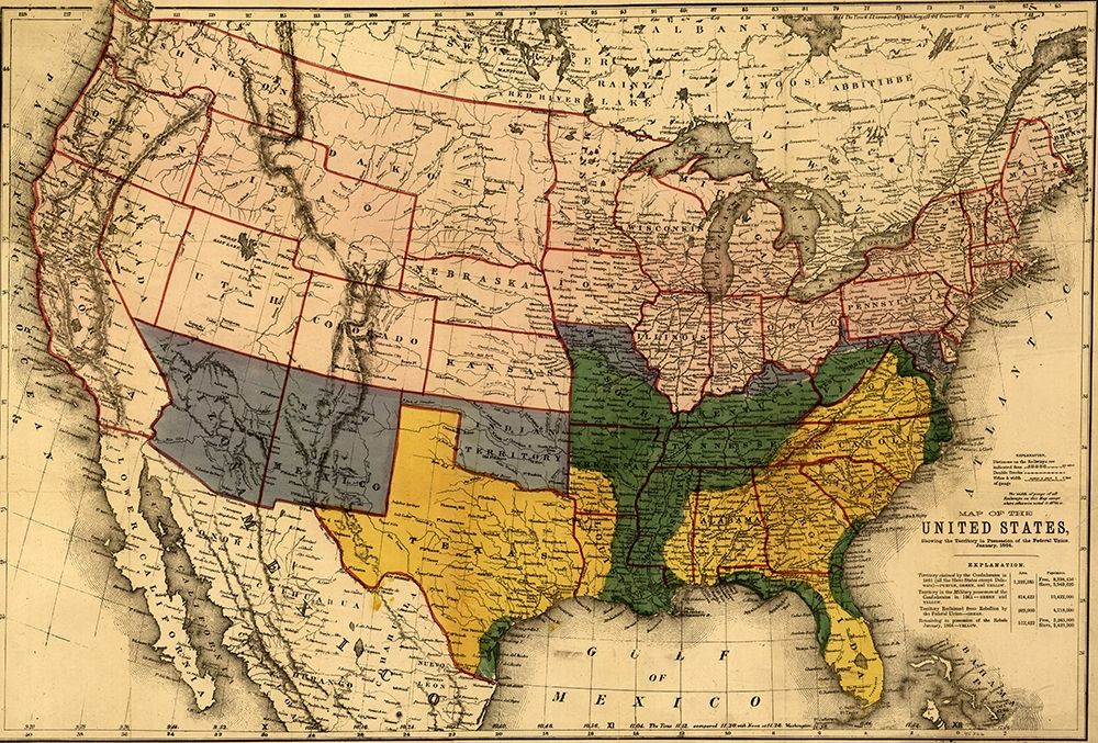 US territory in possession of the Federal Union January 1864 art print by Vintage Maps for $57.95 CAD
