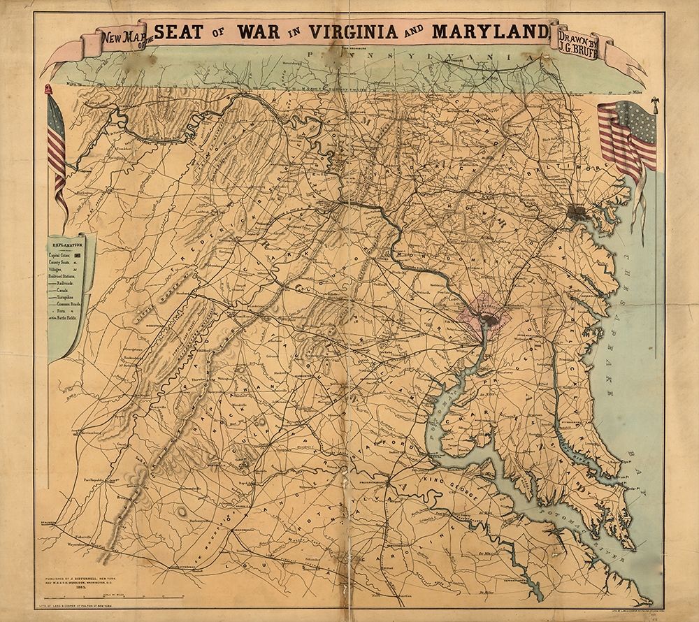 Seat of War Virginia and Maryland 1863 art print by Vintage Maps for $57.95 CAD