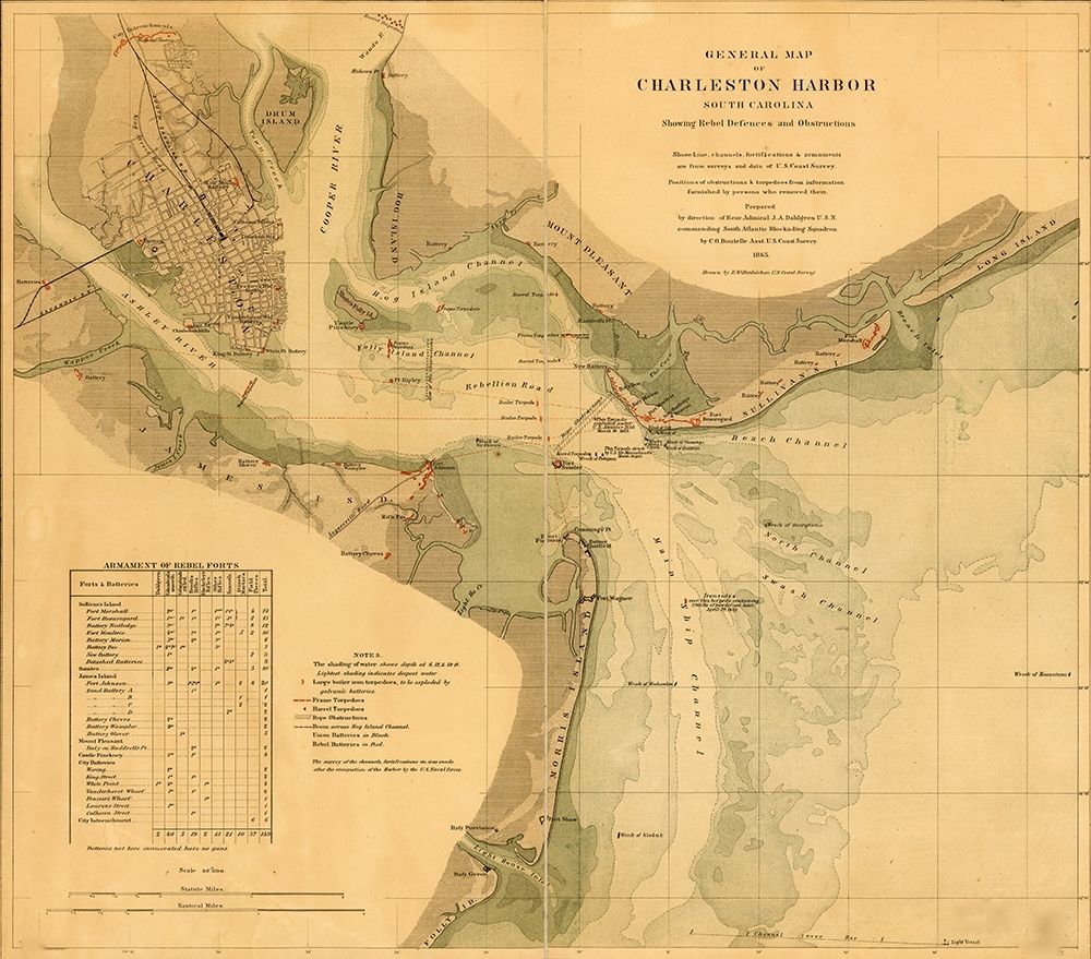 Charleston Harbor 1865 art print by Vintage Maps for $57.95 CAD