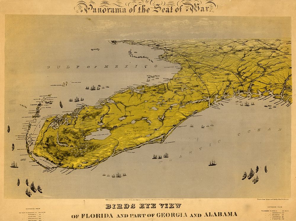 Birds eye view of Florida and part of Georgia and Alabama 1861 art print by Vintage Maps for $57.95 CAD