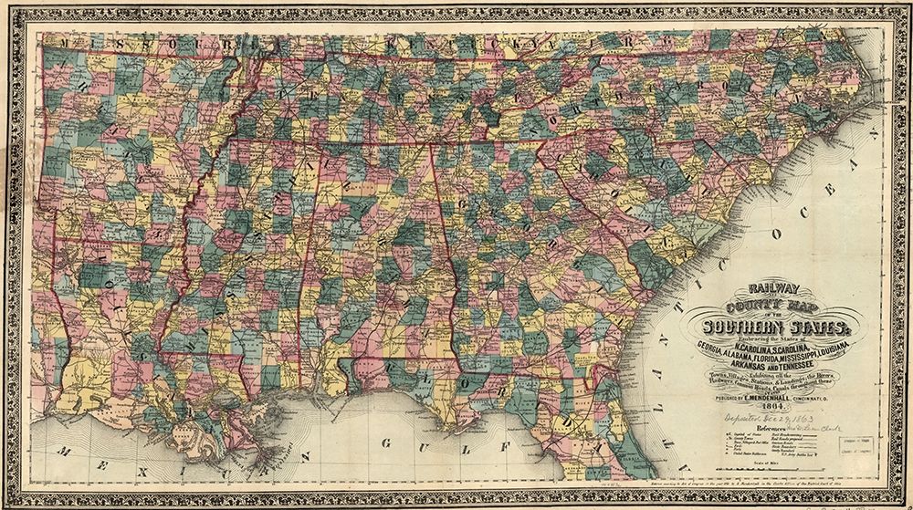 Railway and County Map of the Southern States art print by Vintage Maps for $57.95 CAD