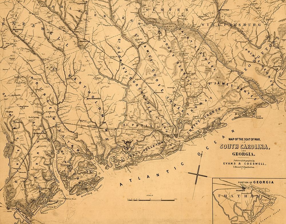 Seat of War in South Carolina and Georgia 1861 art print by Vintage Maps for $57.95 CAD