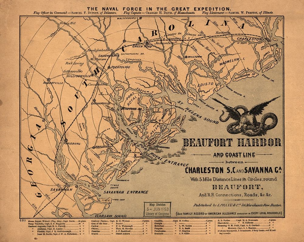 Naval Force in the Great Expedition Beaufort Harbor 1861 art print by Vintage Maps for $57.95 CAD