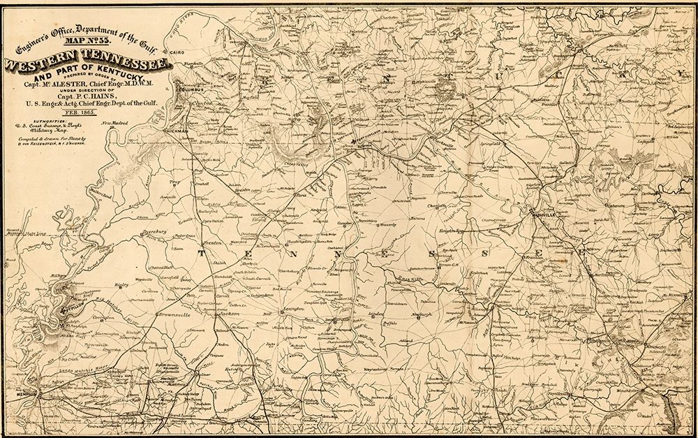 Western Tennessee and Part of Kentucky 1865 art print by Vintage Maps for $57.95 CAD