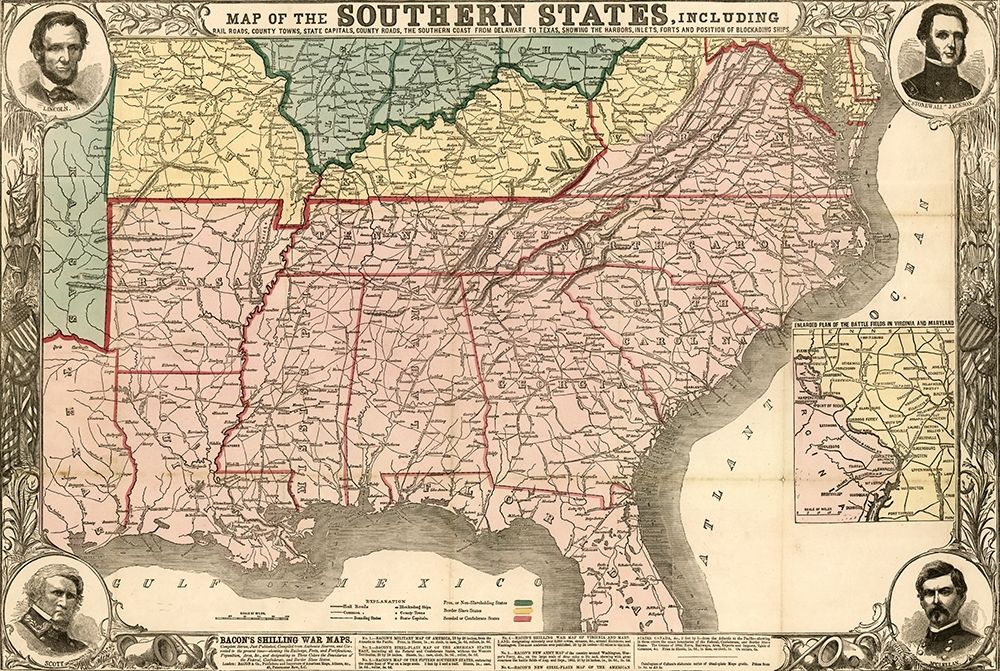 Southern States During the Rebellion 1863 art print by Vintage Maps for $57.95 CAD