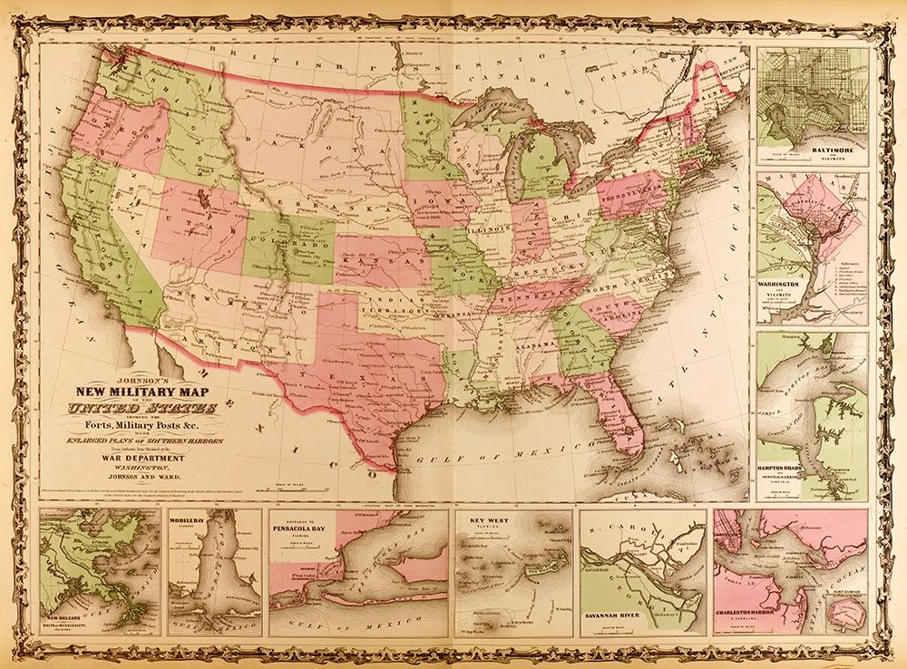Military Map of the United states 1863 art print by Vintage Maps for $57.95 CAD