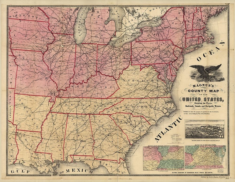 USA forts railroads canals and navigable waters 1862 art print by Vintage Maps for $57.95 CAD