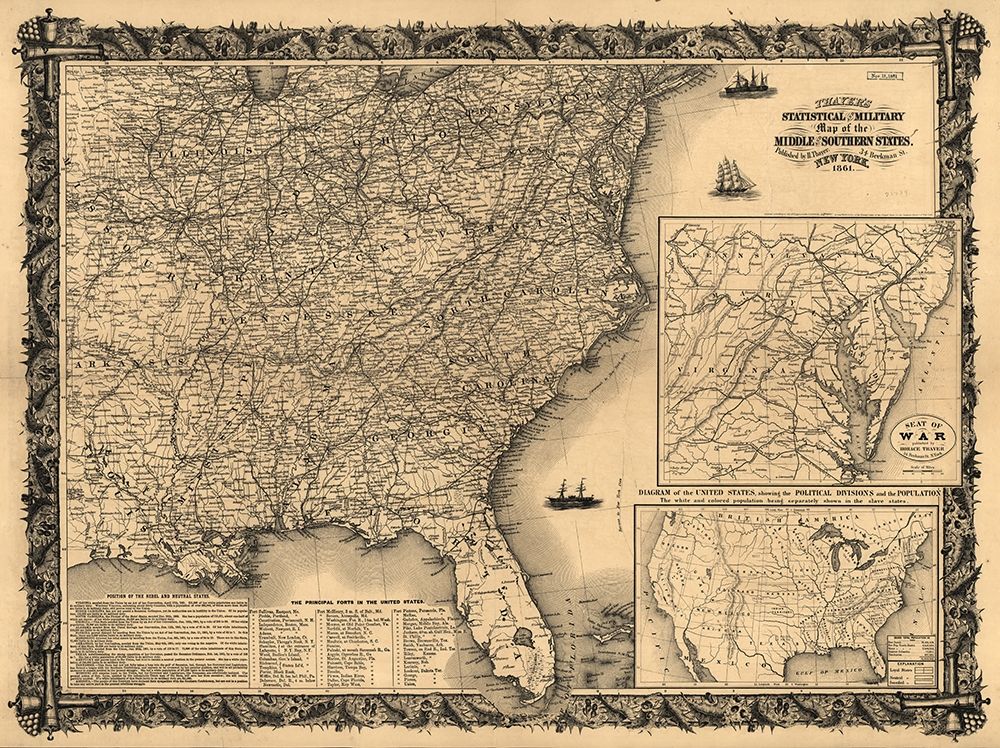 Statistical and military map of the middle and southern states 1861 art print by Vintage Maps for $57.95 CAD