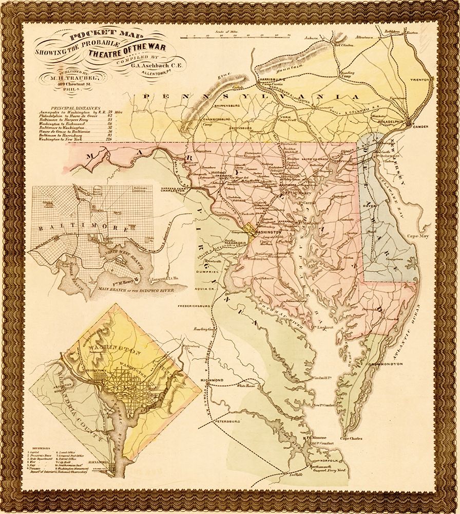 Pocket Map of the Probable Theatre of War 1861 art print by Vintage Maps for $57.95 CAD