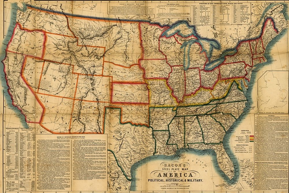 US In the Civil War Period 1863 art print by Vintage Maps for $57.95 CAD