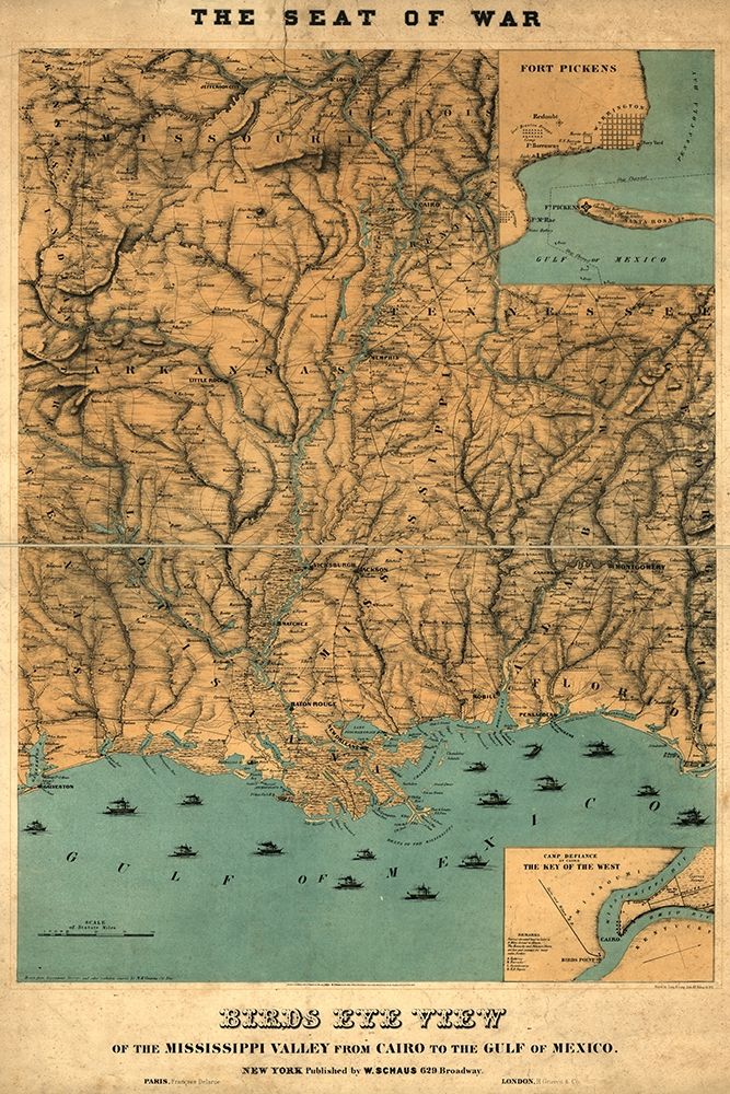 Birds eye view of the Mississippi Valley from Cairo to the Gulf of Mexico 1861 art print by Vintage Maps for $57.95 CAD