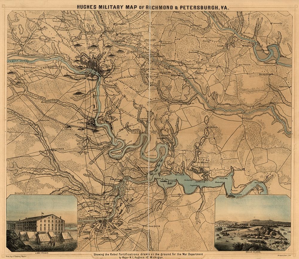 Richmond and Petersburg Va Showing the Rebel fortifications 1864 art print by Vintage Maps for $57.95 CAD
