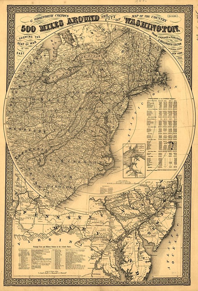500 Miles Around Washington DC art print by Vintage Maps for $57.95 CAD