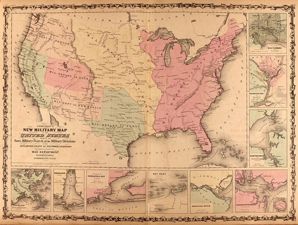 Military Map of the United States 1862 art print by Vintage Maps for $57.95 CAD