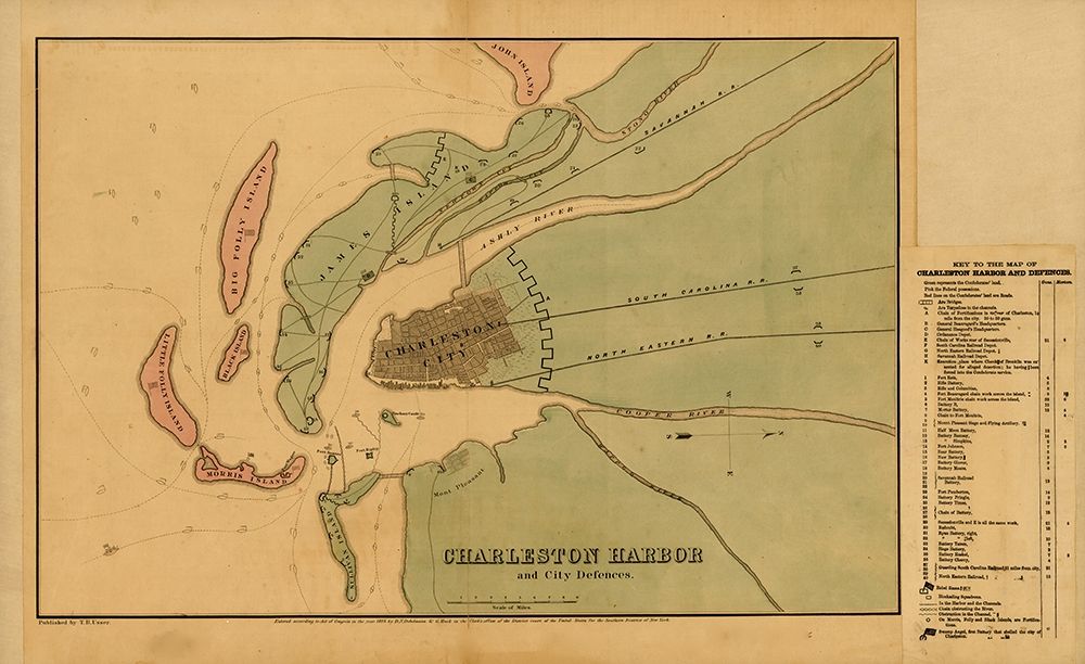 Charleston Harbor and city defenses 1864 art print by Vintage Maps for $57.95 CAD