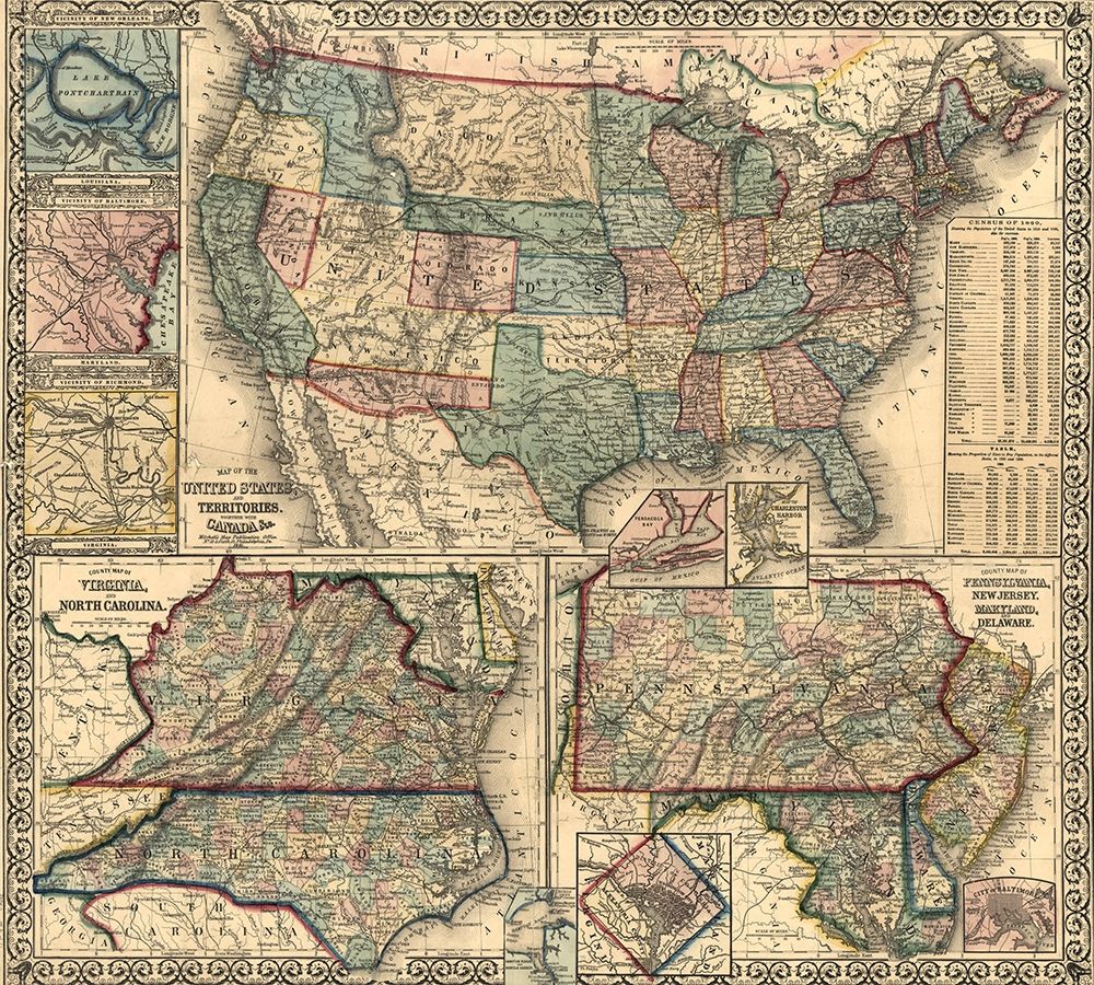 Map of the United States and Its Territories 1861 art print by Vintage Maps for $57.95 CAD