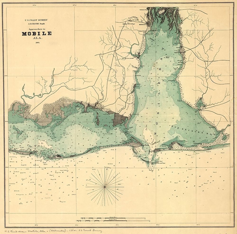 Approaches to Mobile Alabama 1864 art print by Vintage Maps for $57.95 CAD