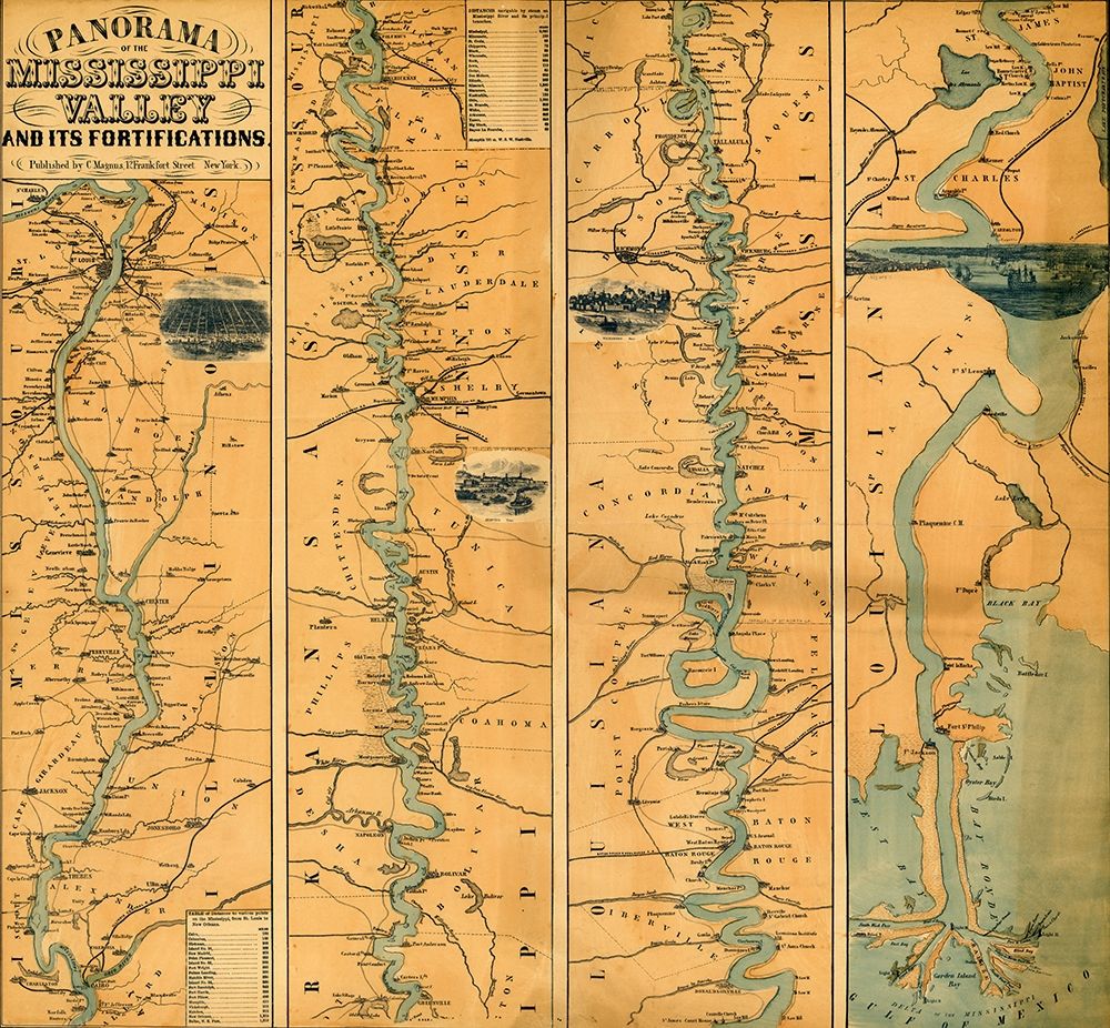 Panorama of the Mississippi Valley : and its fortifications 1863 art print by Vintage Maps for $57.95 CAD