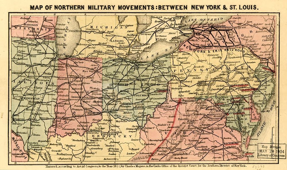 Railroads between New York and St Luis used by Northern Troops art print by Vintage Maps for $57.95 CAD