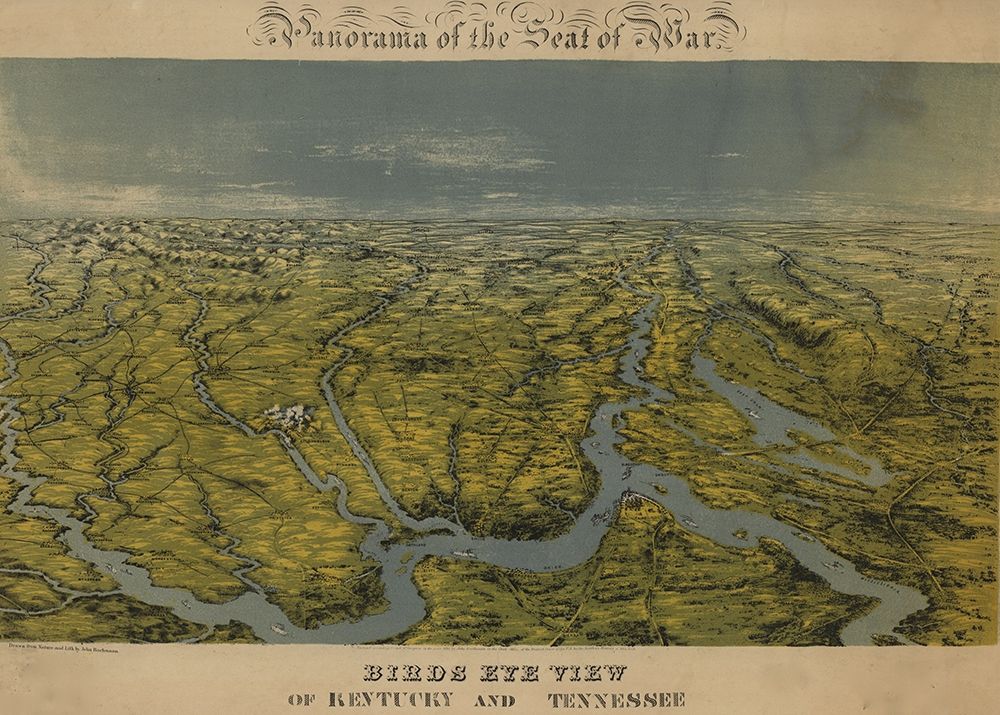 Birds eye view of Kentucky and Tennessee 1862 art print by Vintage Maps for $57.95 CAD
