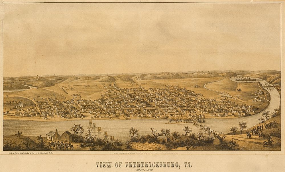 Fredericksburg aerial view 1863 art print by Vintage Maps for $57.95 CAD