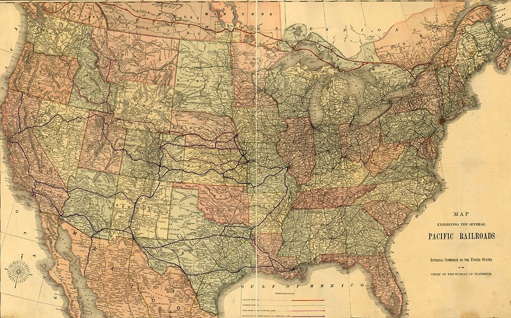 Pacific Railroads of The United States 1883 art print by Vintage Maps for $57.95 CAD