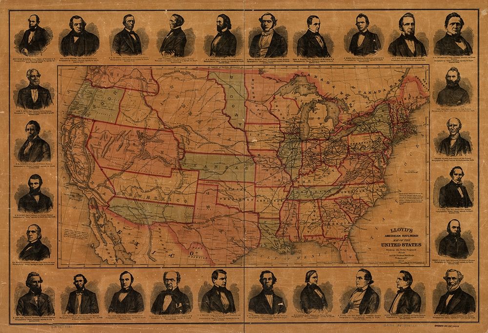 Railroad Barons with US Lines and Proposed Mail Routes art print by Vintage Maps for $57.95 CAD