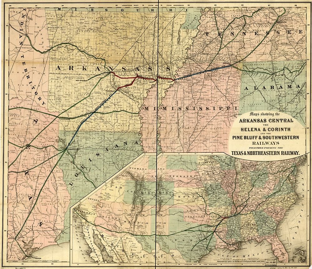 Arkansas Central 1872 art print by Vintage Maps for $57.95 CAD