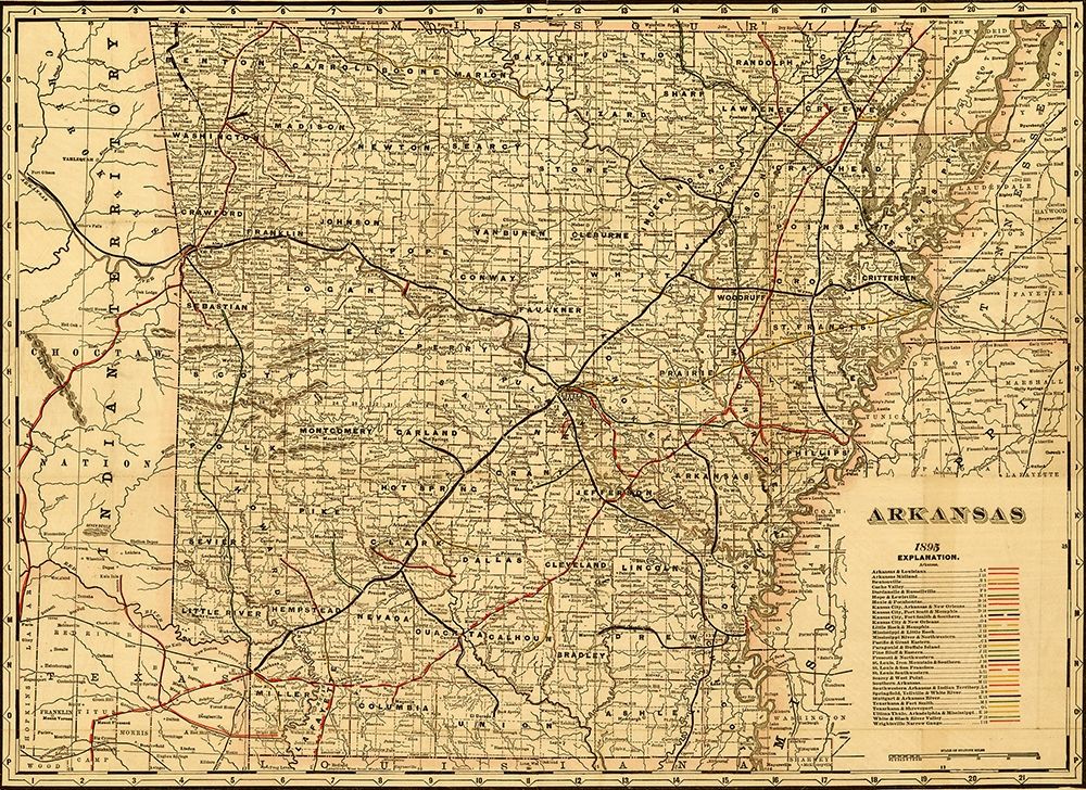 Arkansas 1895 art print by Vintage Maps for $57.95 CAD