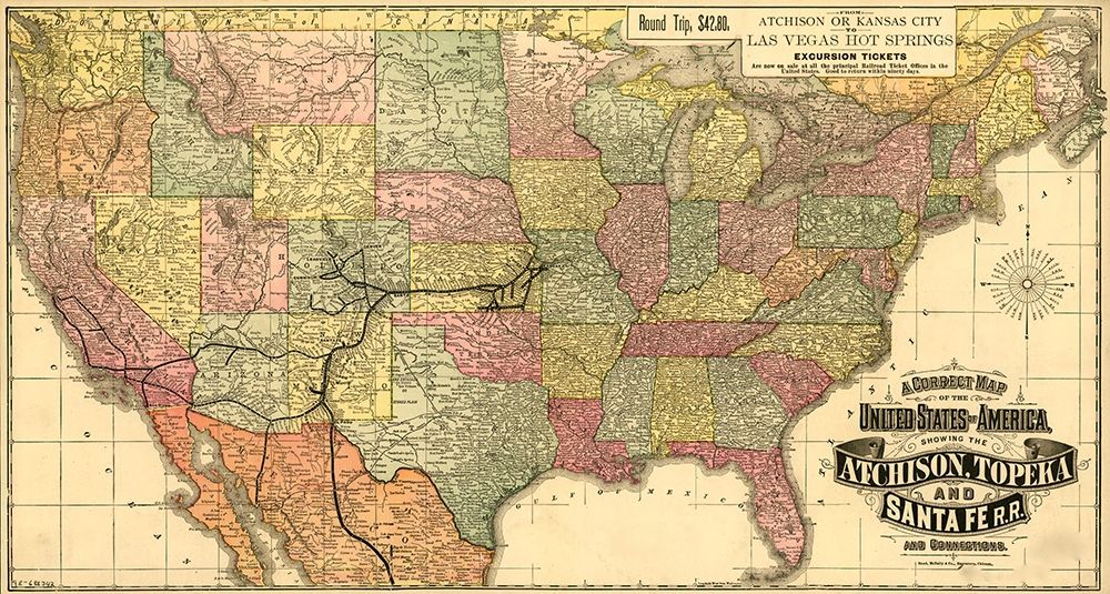Atchison Topeka and Santa Fe R R 1888 art print by Vintage Maps for $57.95 CAD