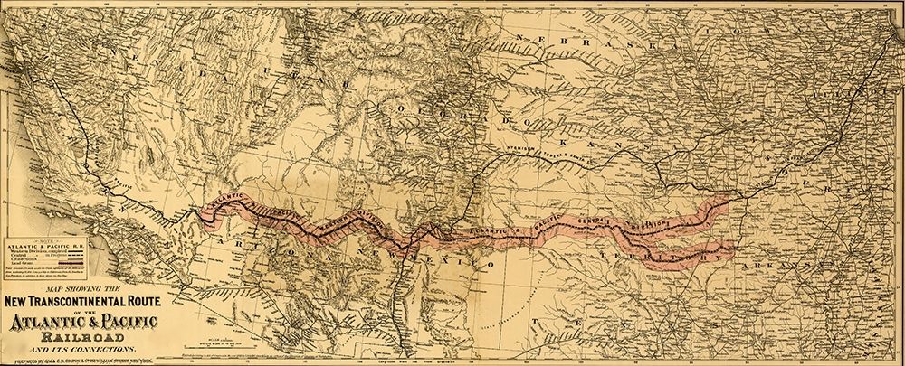 transcontinental route of the Atlantic and Pacific Railroad and its connections art print by Vintage Maps for $57.95 CAD