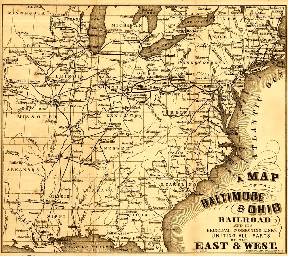Baltimore and Ohio Railroad 1860 art print by Vintage Maps for $57.95 CAD