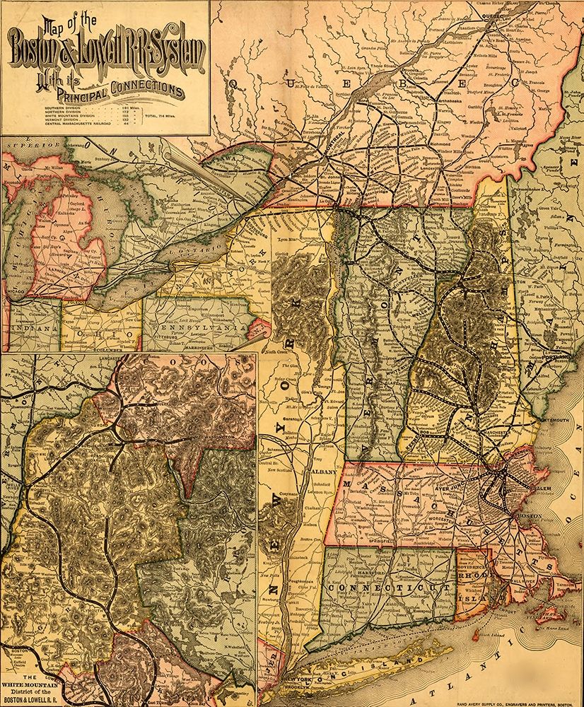 Boston and Lowell R R system 1890 art print by Vintage Maps for $57.95 CAD