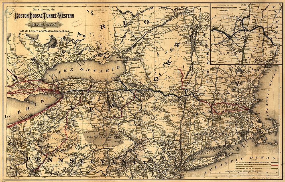 Boston Hoosac Tunnel and Western Railway 1881 art print by Vintage Maps for $57.95 CAD