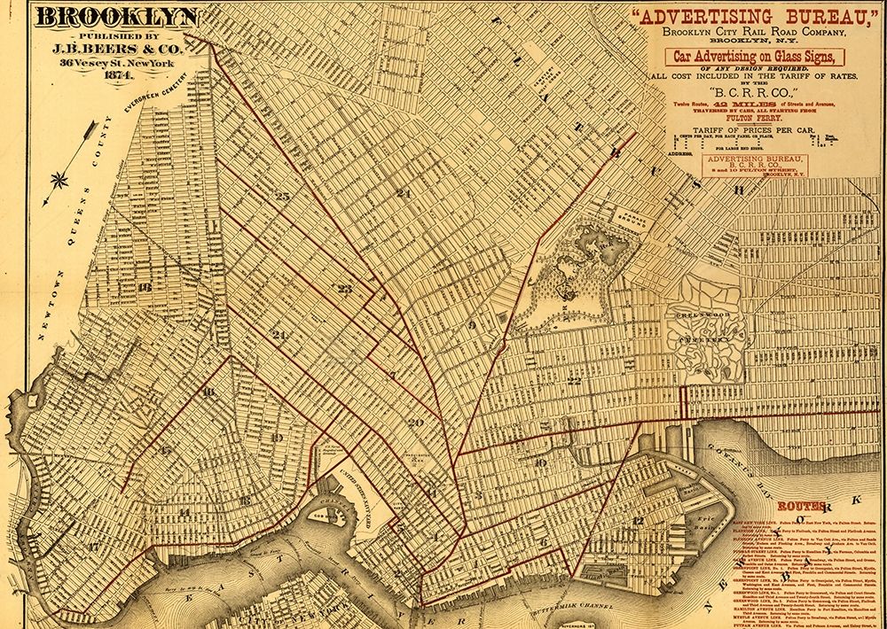 Brooklyn Street Map 1874 art print by Vintage Maps for $57.95 CAD