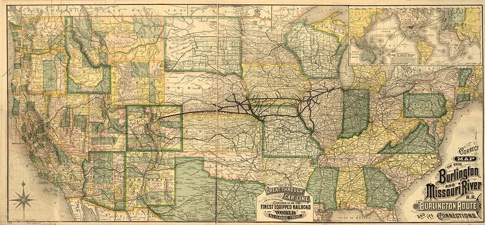Burlington and Missouri River R R the Burlington Route 1882 art print by Vintage Maps for $57.95 CAD