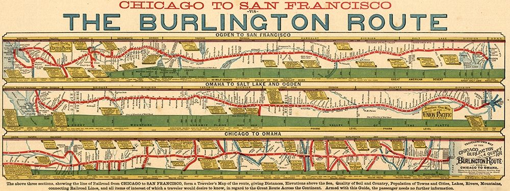 Chicago to San Francisco via the Burlington Route art print by Vintage Maps for $57.95 CAD