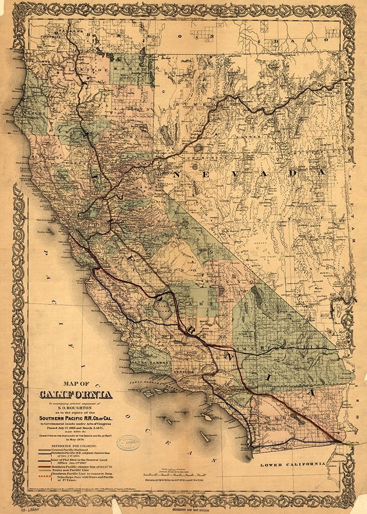 California Southern Pacific 1876 art print by Vintage Maps for $57.95 CAD