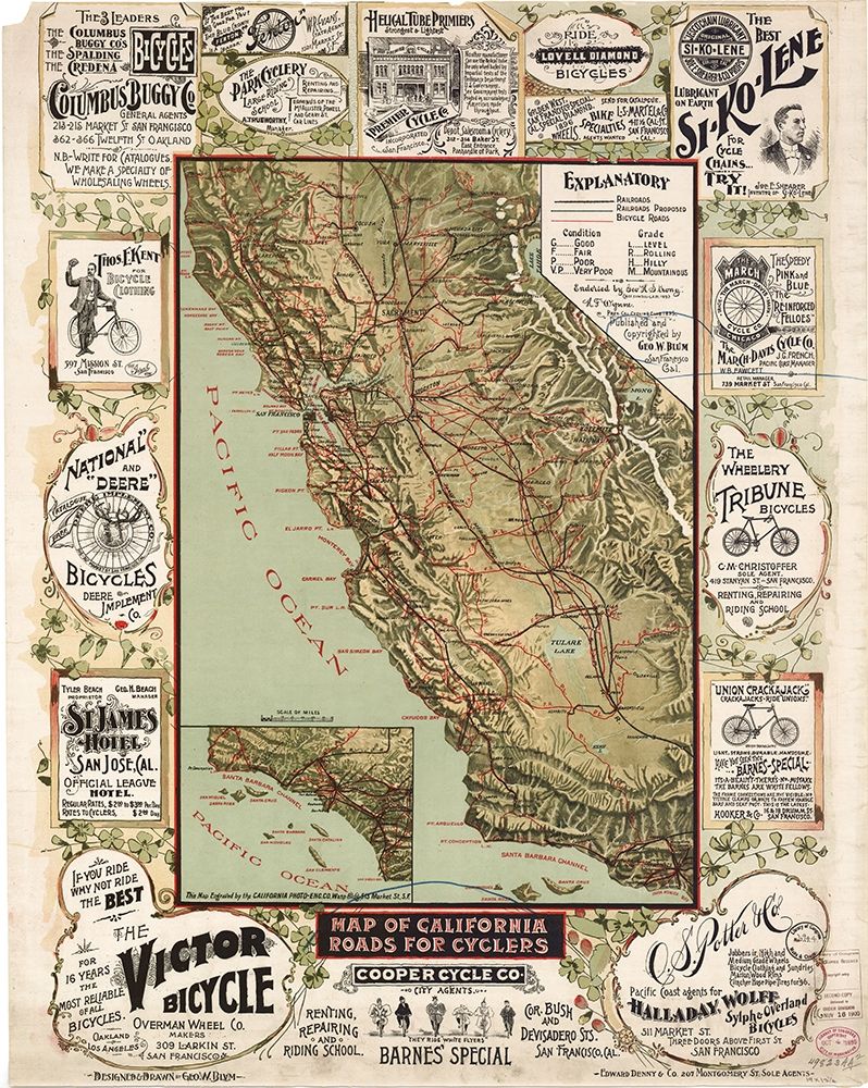 California Roads for Bicycles 1895 art print by Vintage Maps for $57.95 CAD