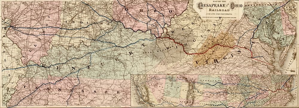 Chesapeake and Ohio Railroad 1873 art print by Vintage Maps for $57.95 CAD