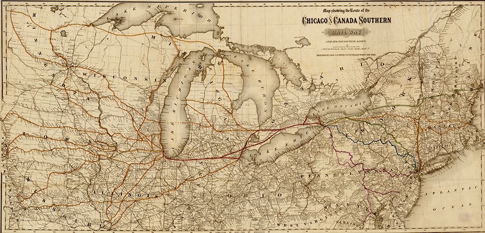 Chicago and Canada Southern Railway 1872 art print by Vintage Maps for $57.95 CAD