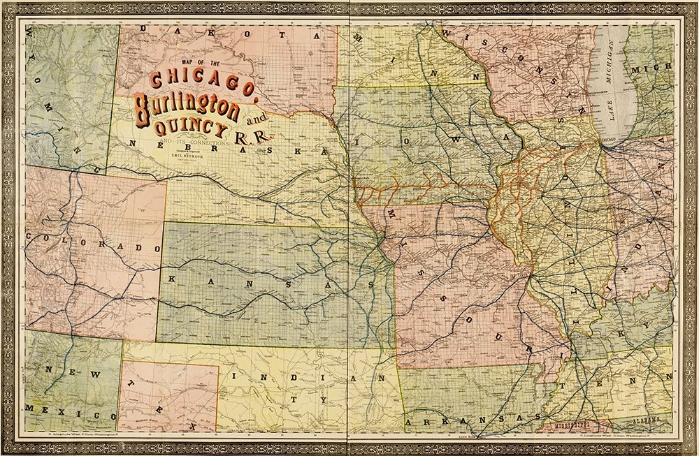 Chicago Burlington and Quincy 1881 art print by Vintage Maps for $57.95 CAD