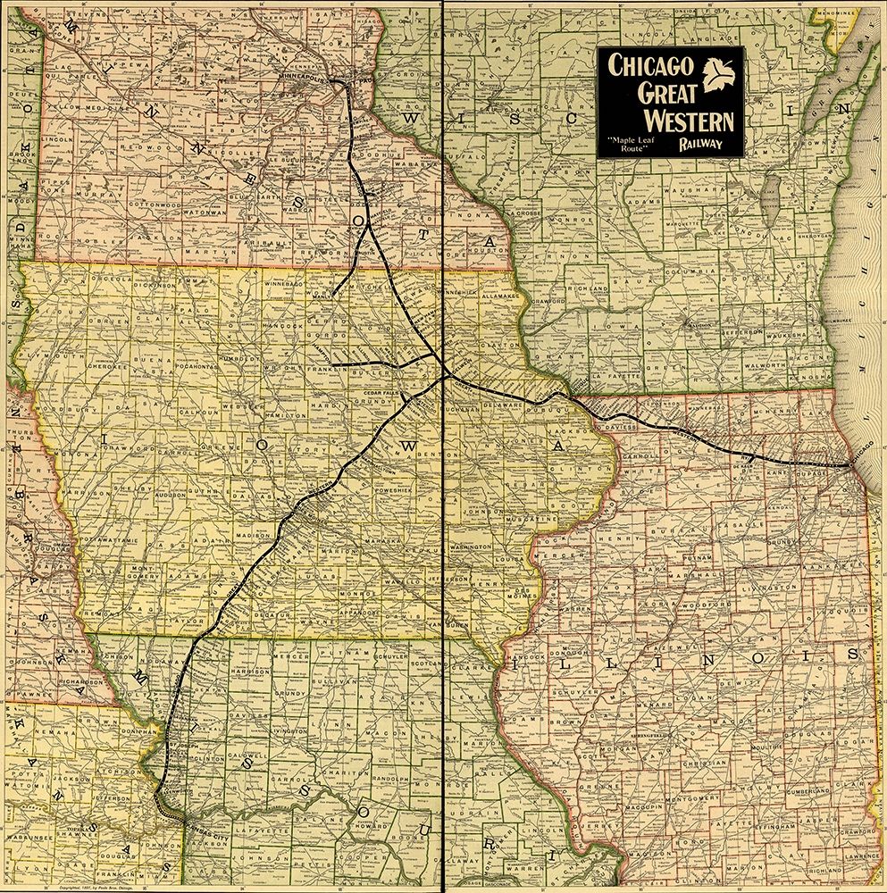 Chicago Great Western Railway Maple Leaf Route 1897 art print by Vintage Maps for $57.95 CAD