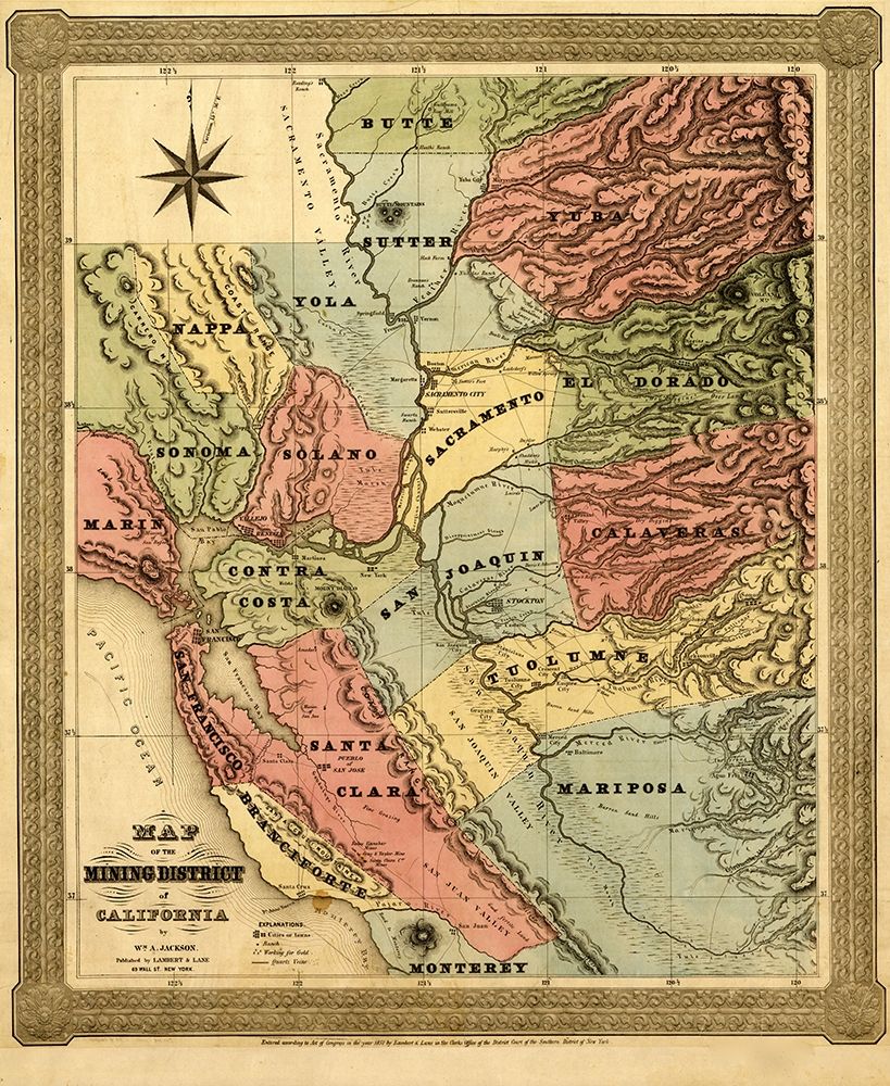 California Mining District 1851 art print by Vintage Maps for $57.95 CAD