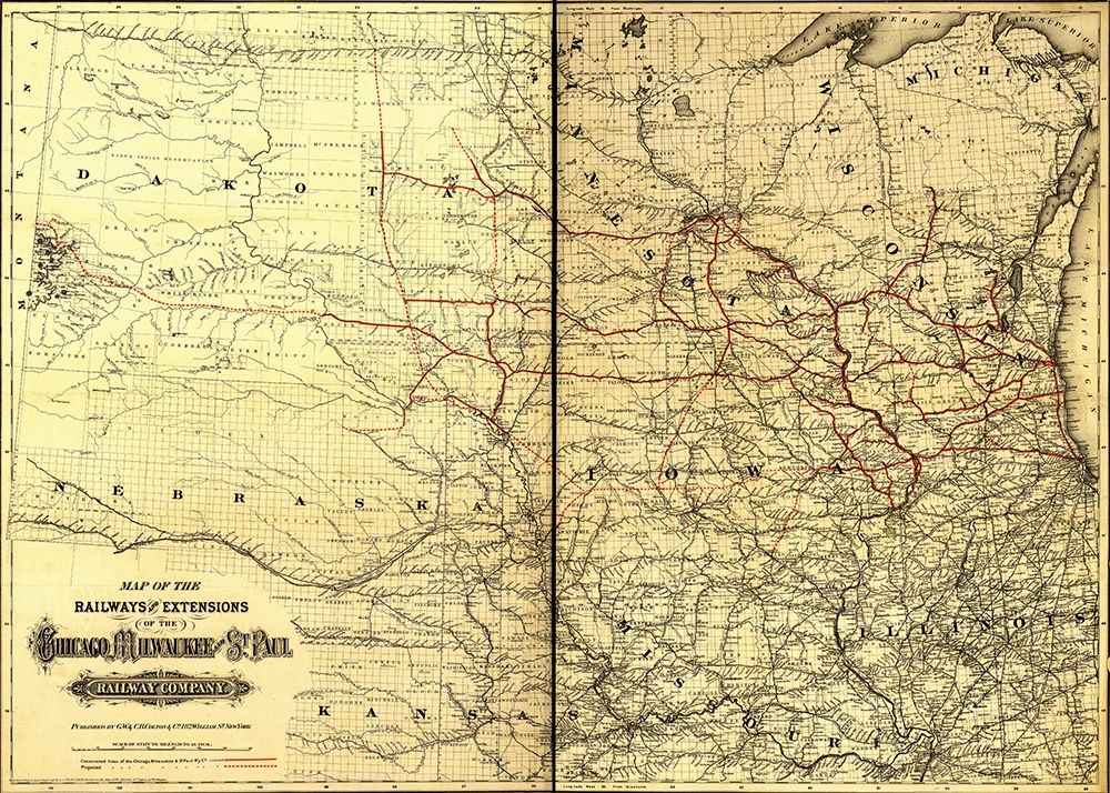 Chicago Milwaukee and St Paul Railway Company 1881 art print by Vintage Maps for $57.95 CAD