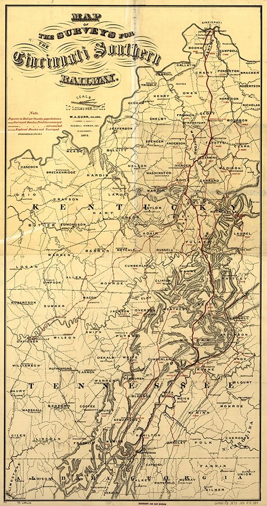 Cincinnati Southern 1873 art print by Vintage Maps for $57.95 CAD