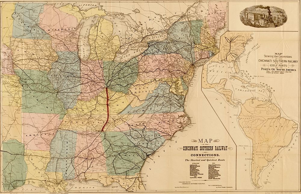 Cincinnati Southern Railway 1879 art print by Vintage Maps for $57.95 CAD