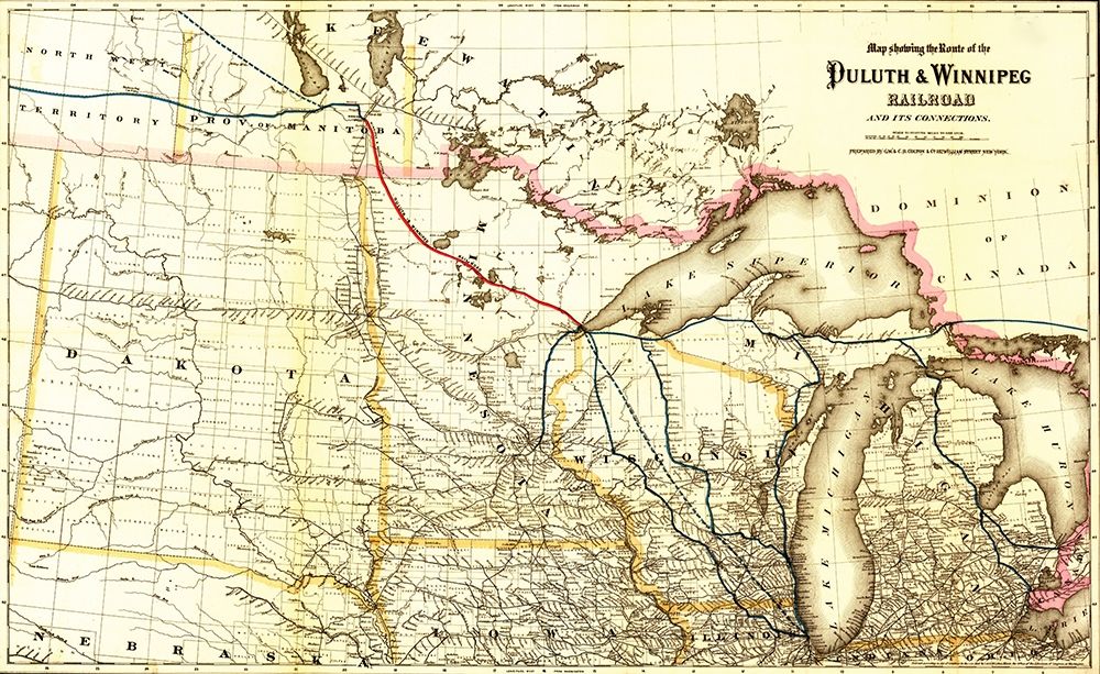 Duluth and Winnipeg Railroad 1881 art print by Vintage Maps for $57.95 CAD