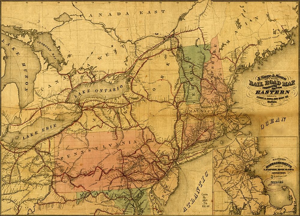 Eastern Railroad 1859 art print by Vintage Maps for $57.95 CAD